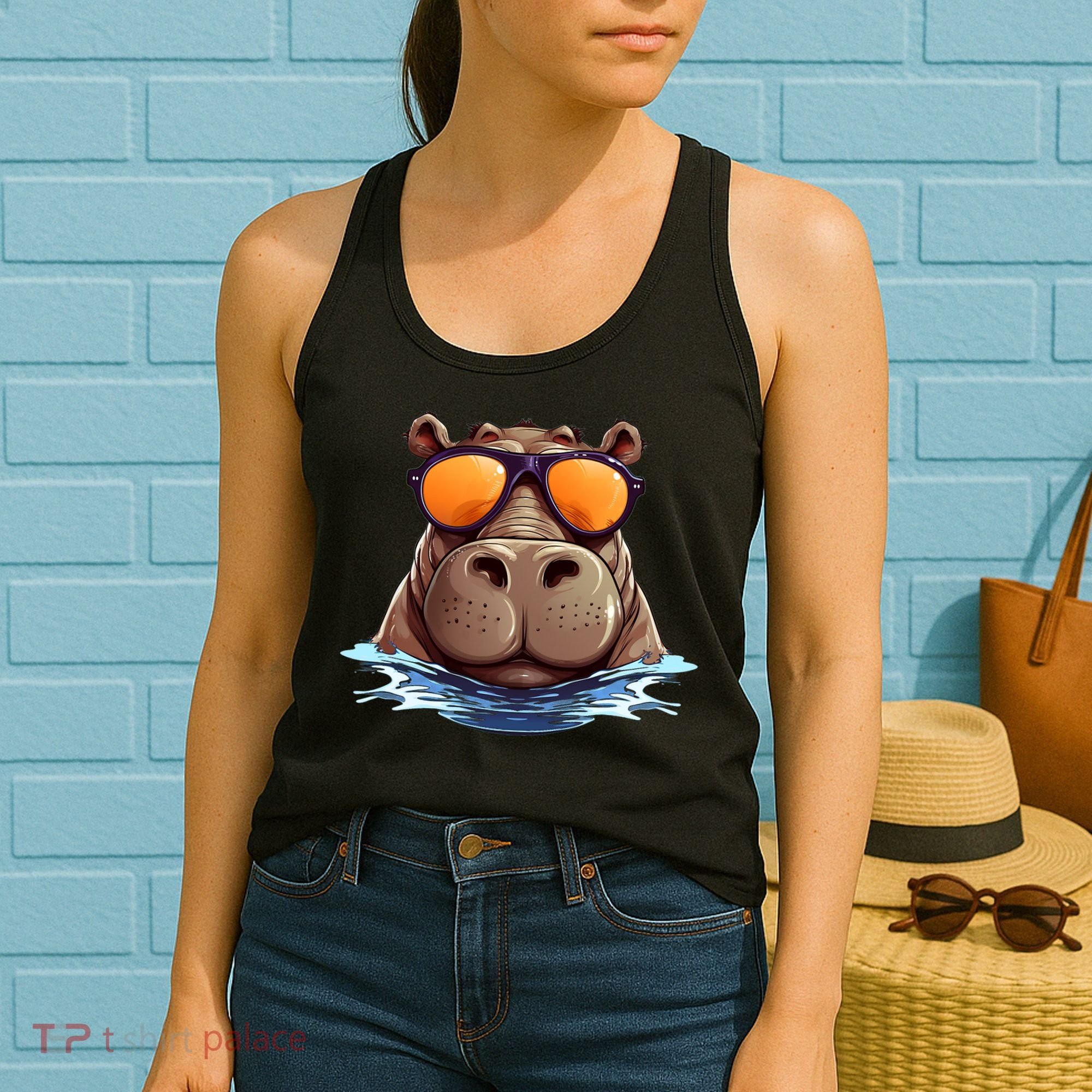 Cool Hippo with Sunglasses for funny Animals Costume Women's Tank Top