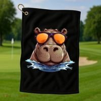 Cool Hippo with Sunglasses for funny Animals Costume Golf Towel thumb 1