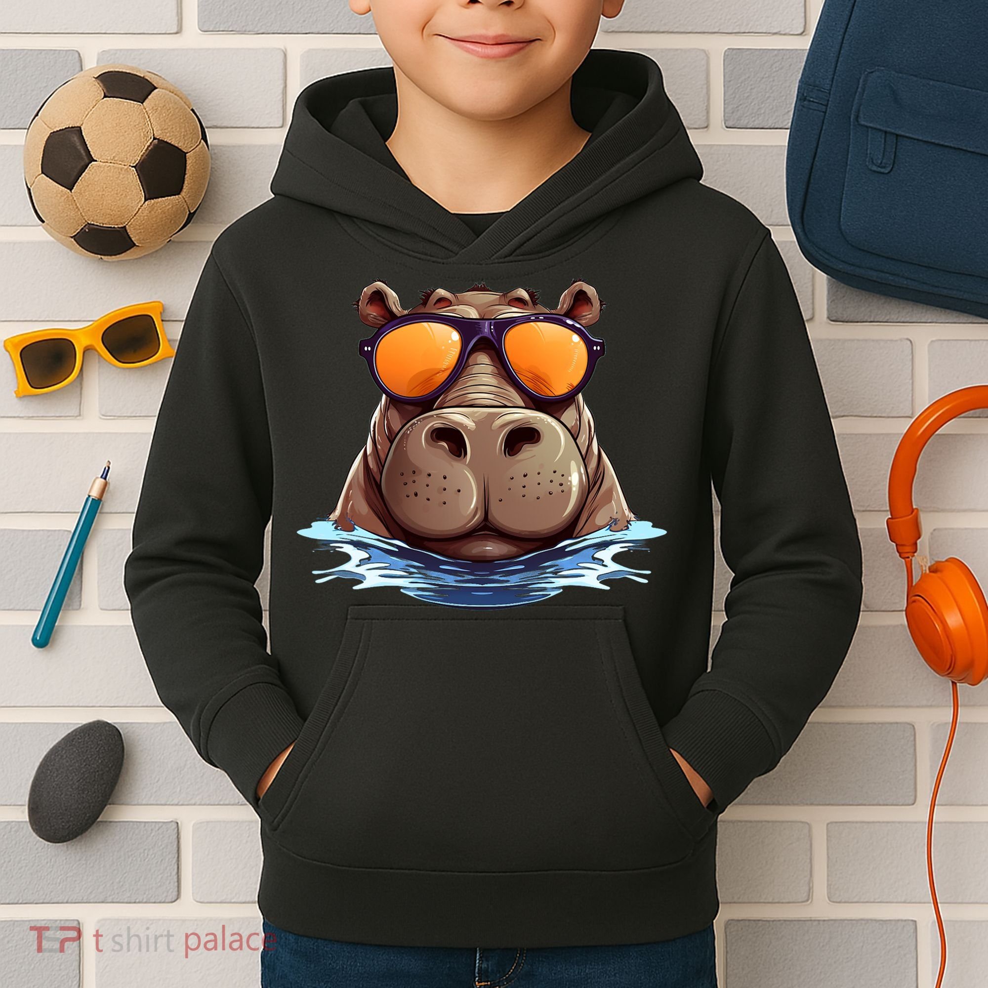 Cool Hippo with Sunglasses for funny Animals Costume Kids Hoodie