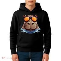 Cool Hippo with Sunglasses for funny Animals Costume Kids Hoodie thumb 4