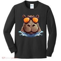 Cool Hippo with Sunglasses for funny Animals Costume Kids Long Sleeve Shirt thumb 0