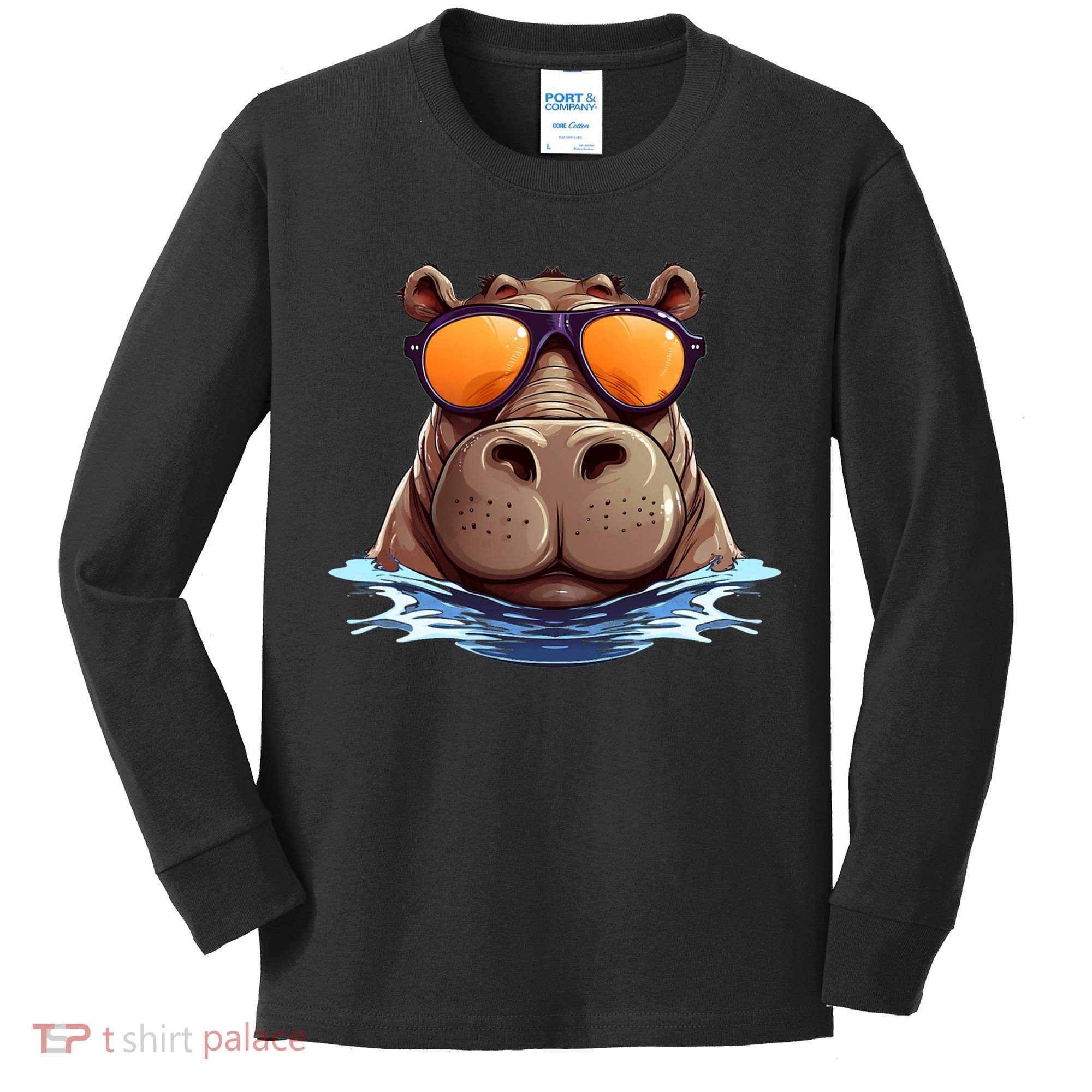 Cool Hippo with Sunglasses for funny Animals Costume Kids Long Sleeve Shirt