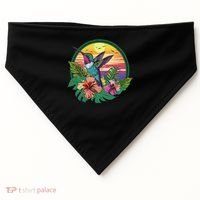 Cute Hummingbird With Flowers I Aesthetic Hummingbird USA-Made Doggie Bandana thumb 0
