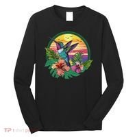 Cute Hummingbird With Flowers I Aesthetic Hummingbird Long Sleeve Shirt thumb 0