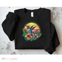 Cute Hummingbird With Flowers I Aesthetic Hummingbird Sweatshirt thumb 2