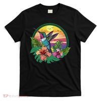 Cute Hummingbird With Flowers I Aesthetic Hummingbird T-Shirt thumb 0