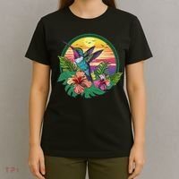 Cute Hummingbird With Flowers I Aesthetic Hummingbird T-Shirt thumb 4