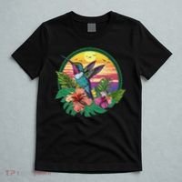 Cute Hummingbird With Flowers I Aesthetic Hummingbird T-Shirt thumb 5