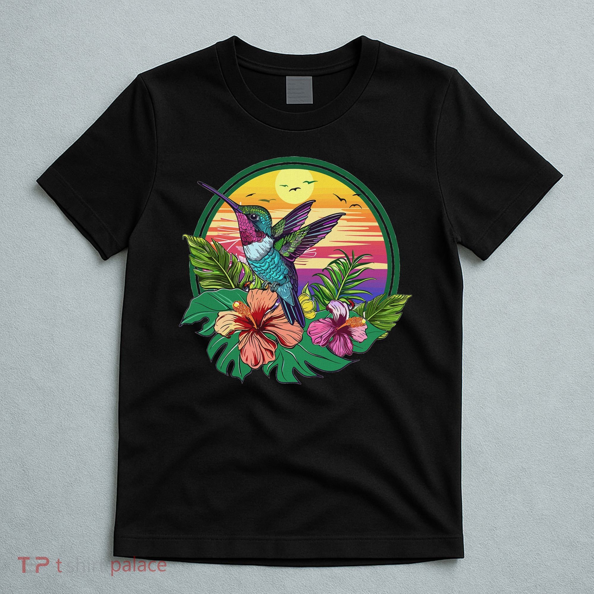 Cute Hummingbird With Flowers I Aesthetic Hummingbird T-Shirt