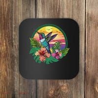 Cute Hummingbird With Flowers I Aesthetic Hummingbird Coaster thumb 0