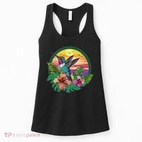 Cute Hummingbird With Flowers I Aesthetic Hummingbird Women's Tank Top thumb 0