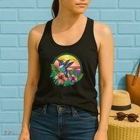 Cute Hummingbird With Flowers I Aesthetic Hummingbird Women's Tank Top thumb 2