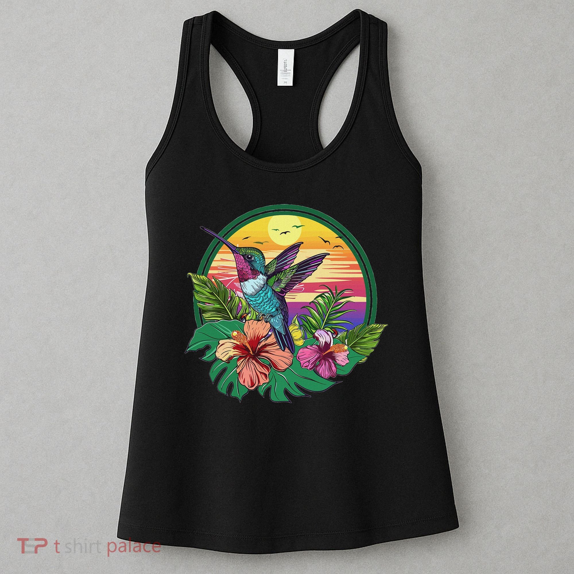 Cute Hummingbird With Flowers I Aesthetic Hummingbird Women's Tank Top