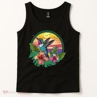 Cute Hummingbird With Flowers I Aesthetic Hummingbird Tank Top thumb 2