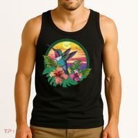 Cute Hummingbird With Flowers I Aesthetic Hummingbird Tank Top thumb 3
