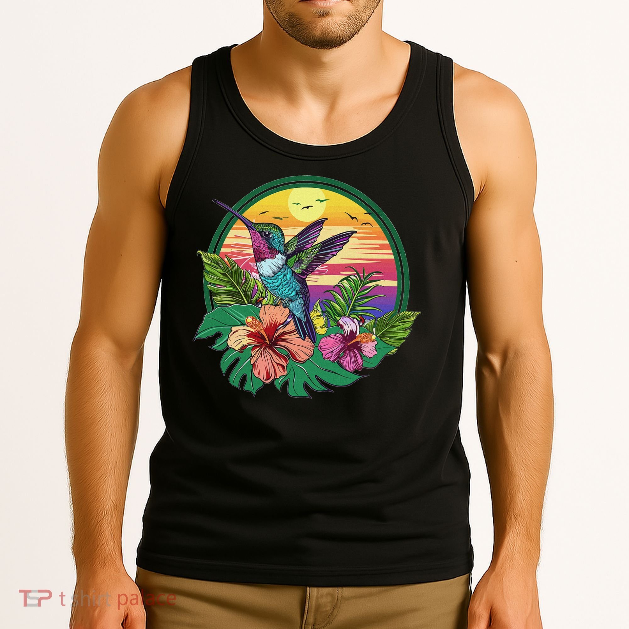 Cute Hummingbird With Flowers I Aesthetic Hummingbird Tank Top