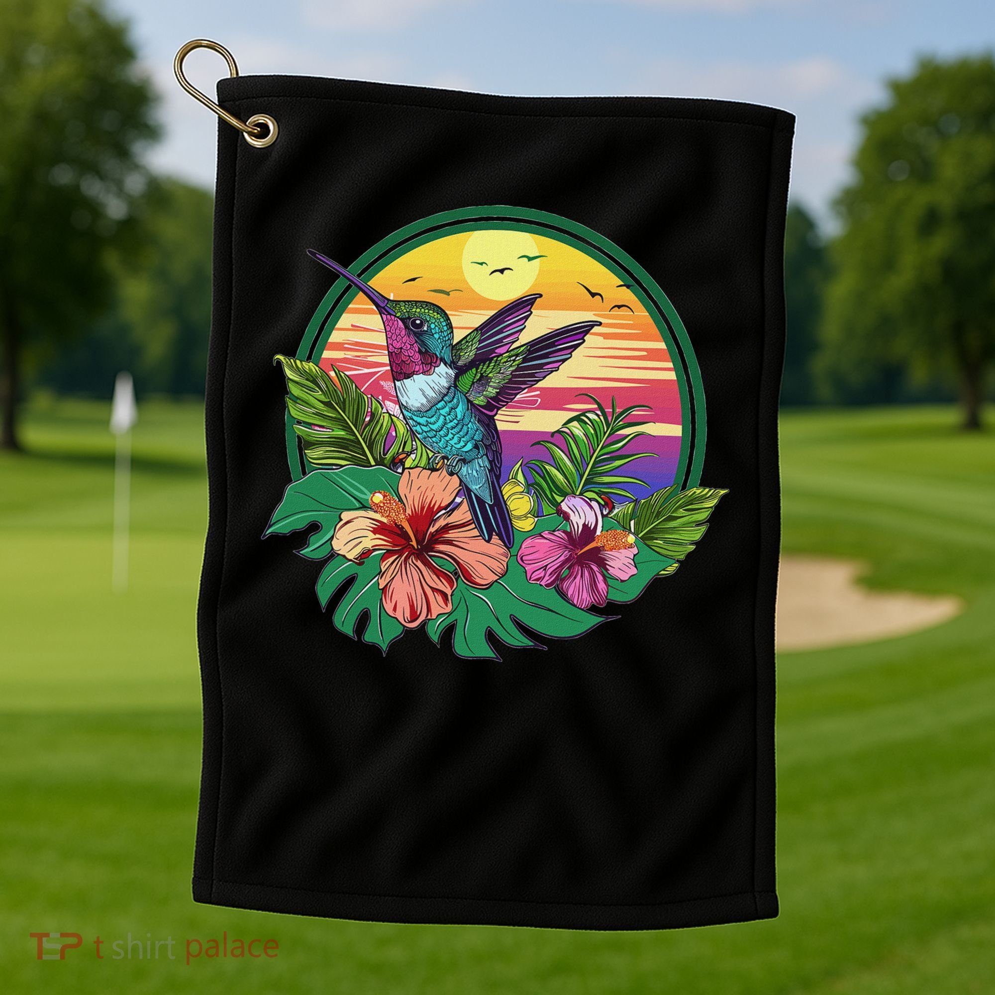 Cute Hummingbird With Flowers I Aesthetic Hummingbird Golf Towel