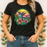 Cute Hummingbird With Flowers I Aesthetic Hummingbird Women's T-Shirt thumb 2