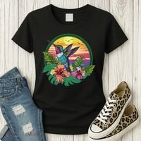 Cute Hummingbird With Flowers I Aesthetic Hummingbird Women's T-Shirt thumb 3