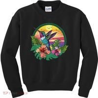 Cute Hummingbird With Flowers I Aesthetic Hummingbird Kids Sweatshirt thumb 0