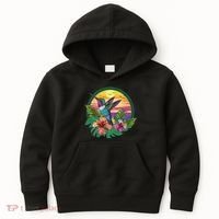 Cute Hummingbird With Flowers I Aesthetic Hummingbird Kids Hoodie thumb 0