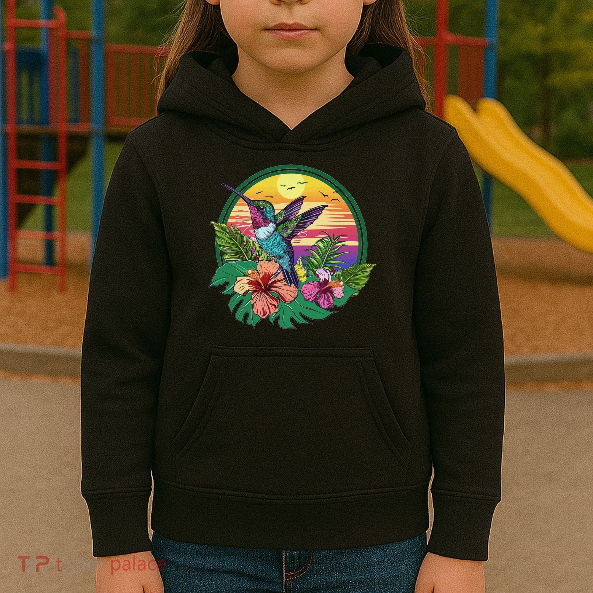 Cute Hummingbird With Flowers I Aesthetic Hummingbird Kids Hoodie