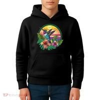 Cute Hummingbird With Flowers I Aesthetic Hummingbird Kids Hoodie thumb 4