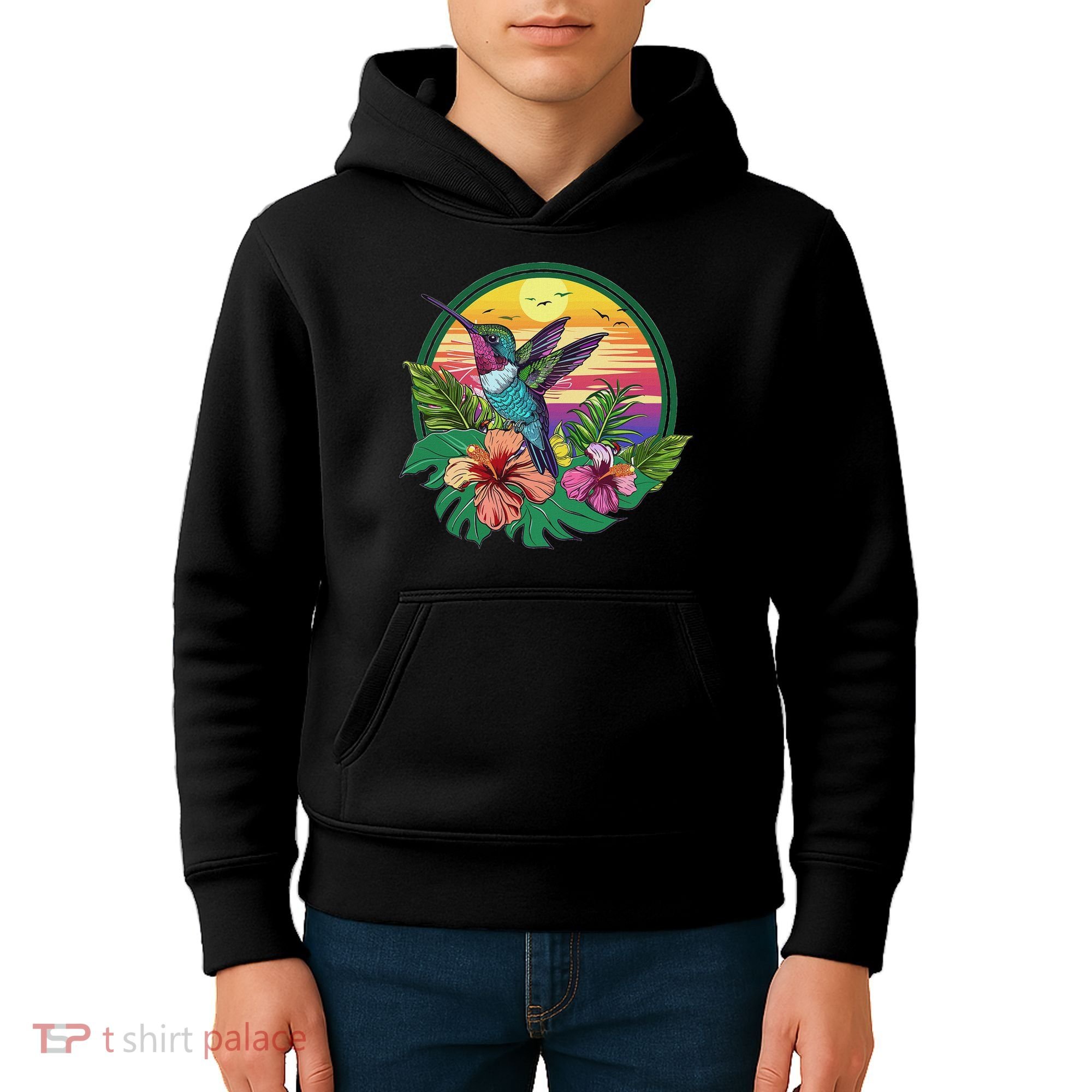 Cute Hummingbird With Flowers I Aesthetic Hummingbird Kids Hoodie