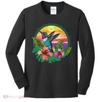 Cute Hummingbird With Flowers I Aesthetic Hummingbird Kids Long Sleeve Shirt thumb 0