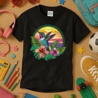 Cute Hummingbird With Flowers I Aesthetic Hummingbird Kids T-Shirt thumb 3