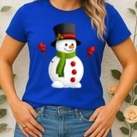 Cute Happy Winter Snowman Women's T-Shirt thumb 2