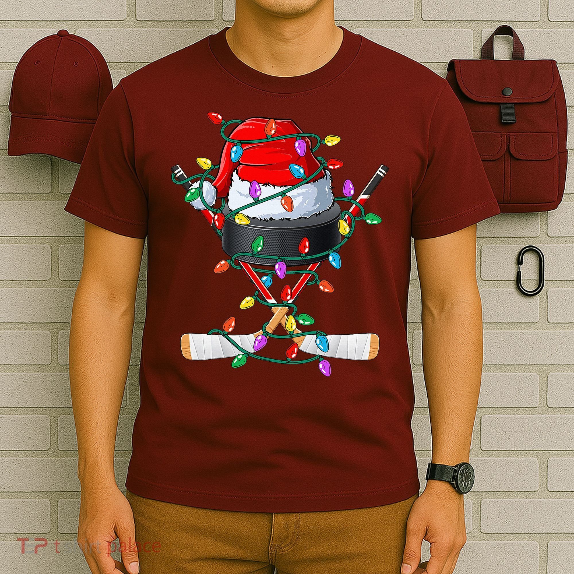 Christmas Hockey Xmas Santa Sports Hat Ball T-Shirt