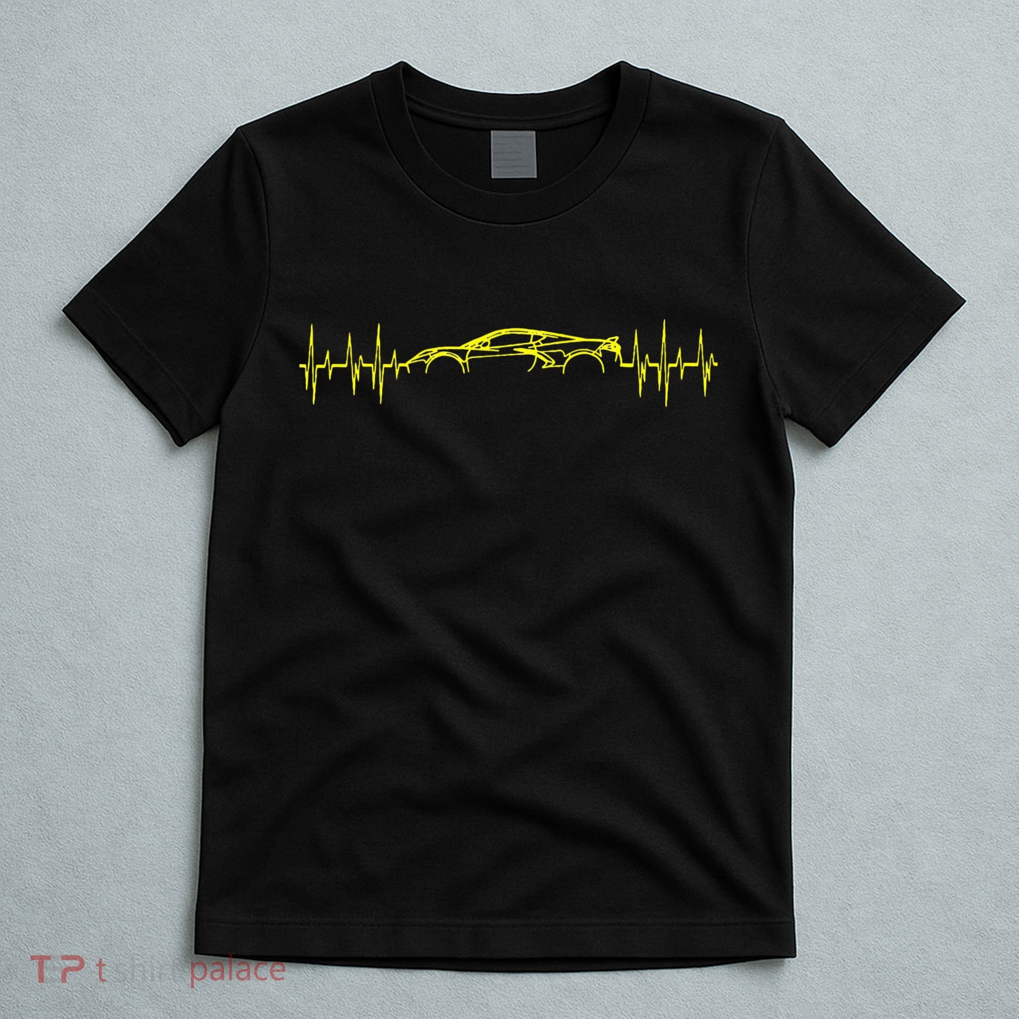 C8 Heartbeat Yellow Supercar Ekg Sports Car Heart Rate T-Shirt