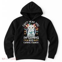 CanT Hear You IM Gaming Video Gamer Ramen Cat Hoodie thumb 0
