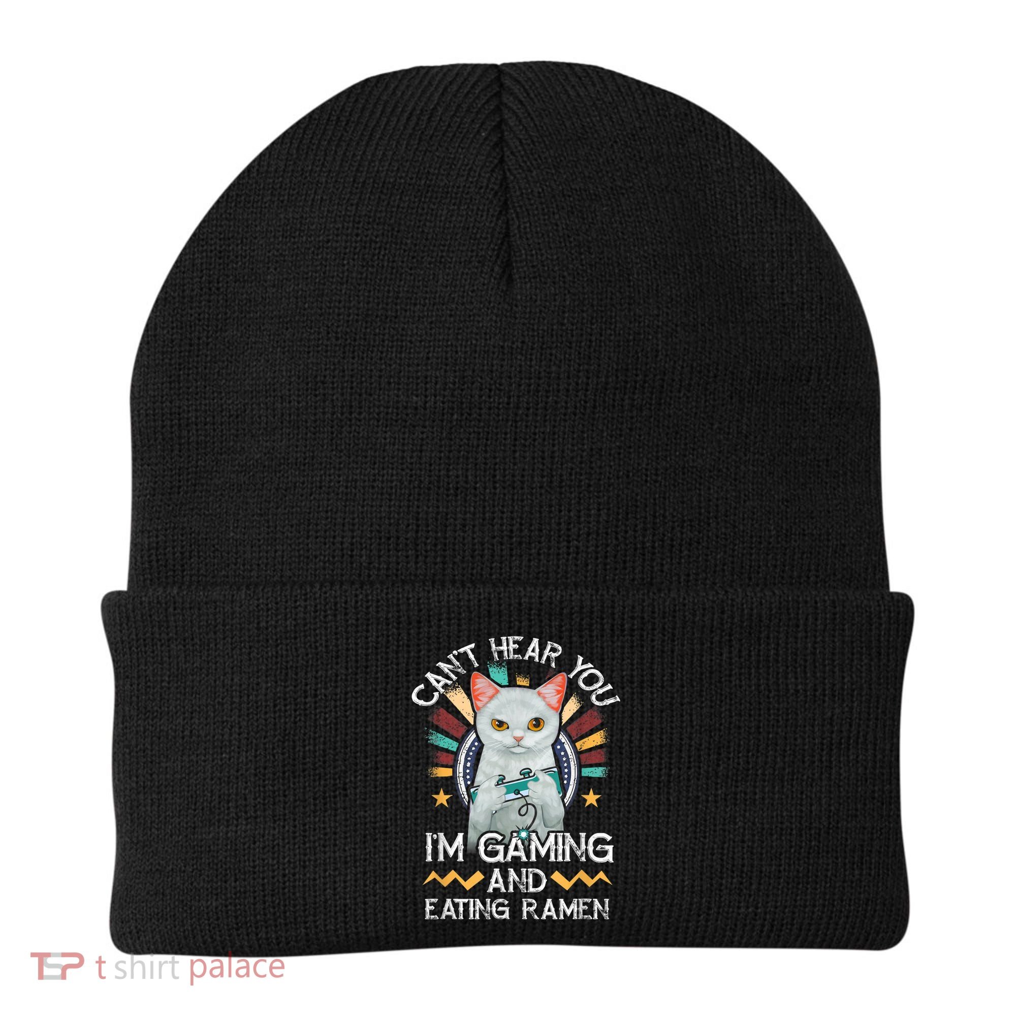 CanT Hear You IM Gaming Video Gamer Ramen Cat Beanie