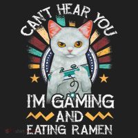 CanT Hear You IM Gaming Video Gamer Ramen Cat Beanie thumb 2