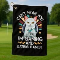CanT Hear You IM Gaming Video Gamer Ramen Cat Golf Towel thumb 1