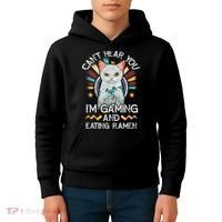 CanT Hear You IM Gaming Video Gamer Ramen Cat Kids Hoodie thumb 4