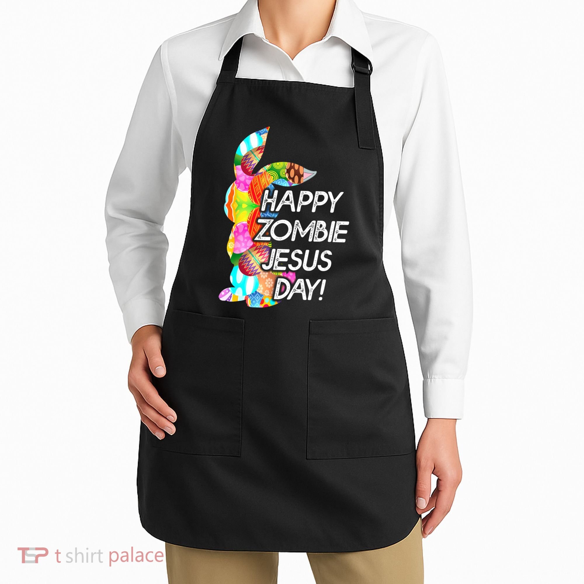 Cute Happy Zombie Jesus Day Easter Bunny For Men Women Apron