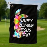 Cute Happy Zombie Jesus Day Easter Bunny For Men Women Golf Towel thumb 1