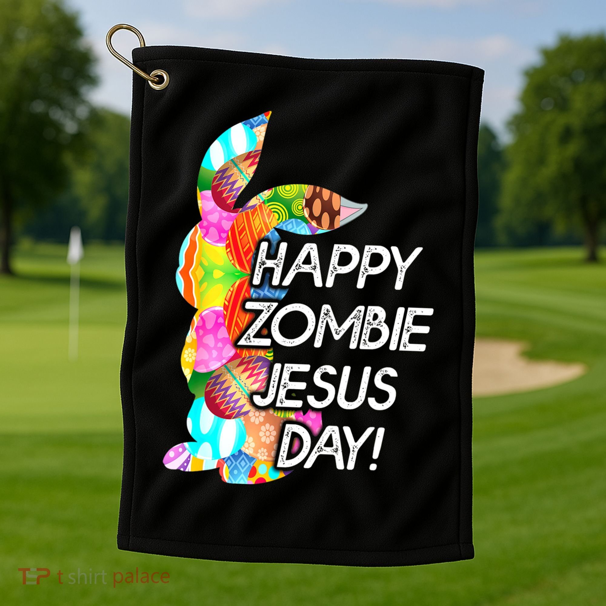 Cute Happy Zombie Jesus Day Easter Bunny For Men Women Golf Towel