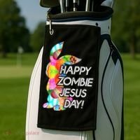 Cute Happy Zombie Jesus Day Easter Bunny For Men Women Golf Towel thumb 2