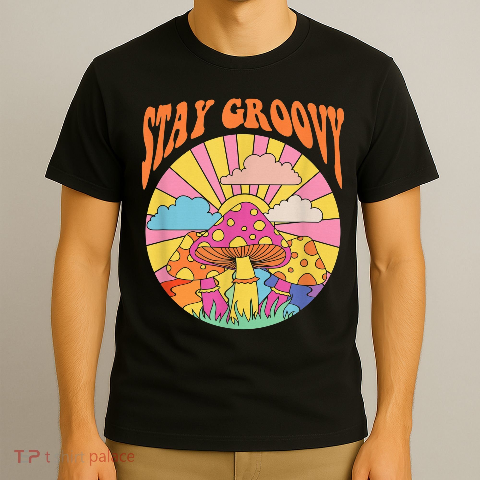 Cute Indie Aesthetic Mushroom Stay Groovy Retro 70s Hippie T-Shirt