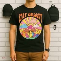 Cute Indie Aesthetic Mushroom Stay Groovy Retro 70s Hippie T-Shirt thumb 6