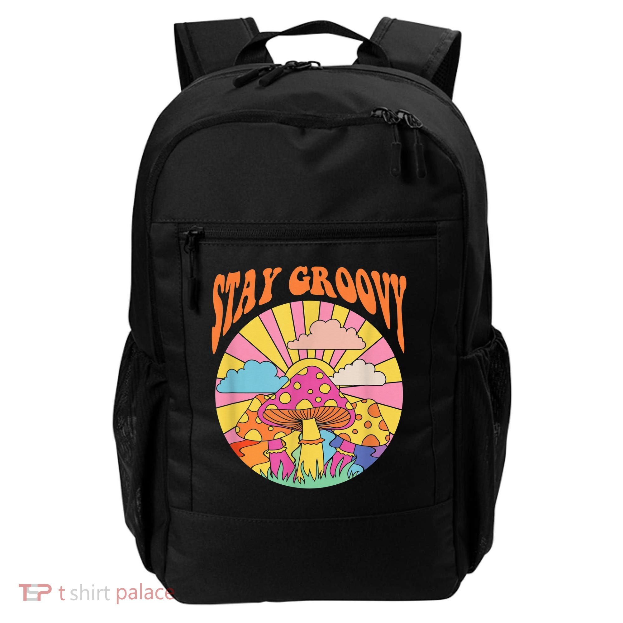 Cute Indie Aesthetic Mushroom Stay Groovy Retro 70s Hippie Backpack