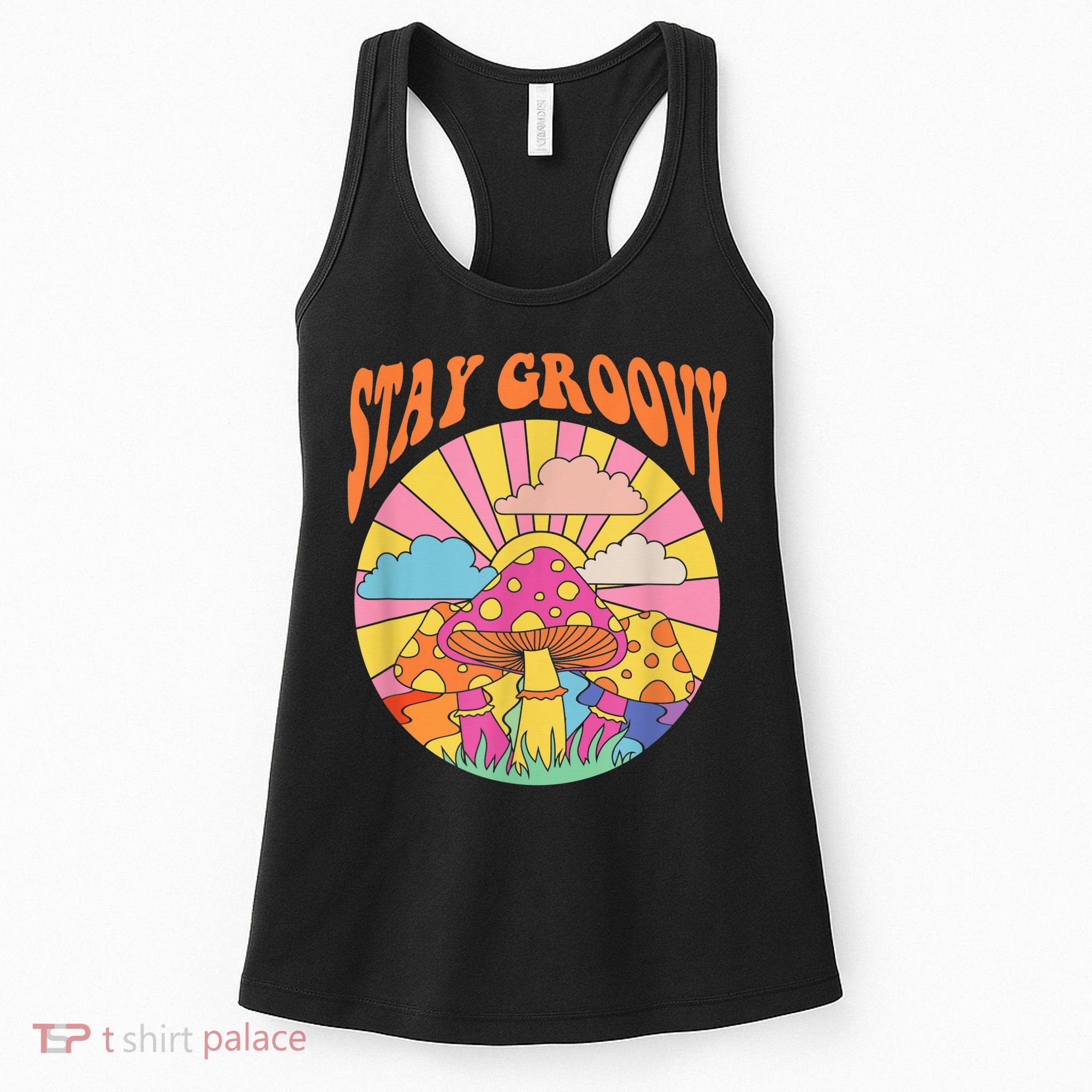 Cute Indie Aesthetic Mushroom Stay Groovy Retro 70s Hippie Women's Tank Top