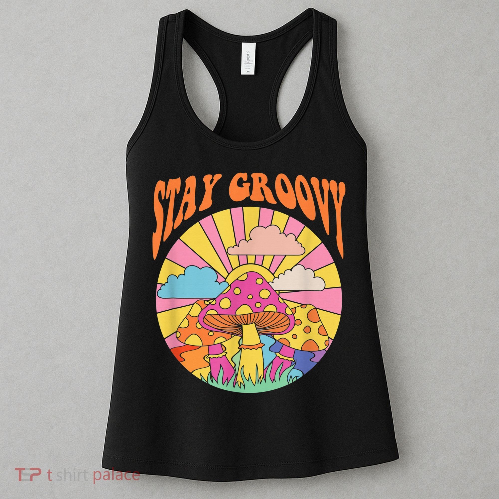 Cute Indie Aesthetic Mushroom Stay Groovy Retro 70s Hippie Women's Tank Top