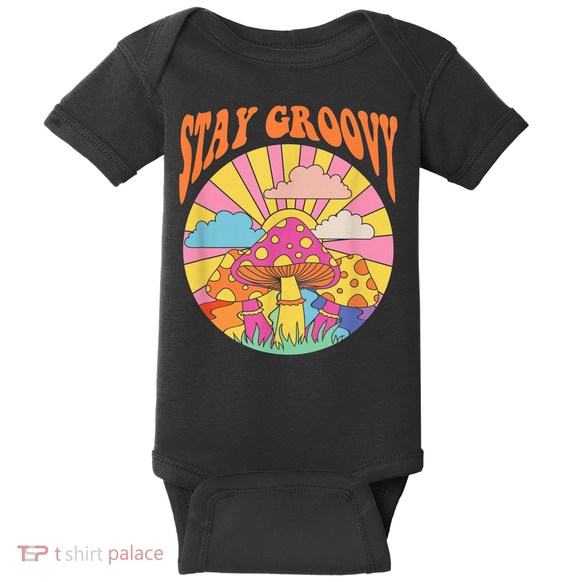 Cute Indie Aesthetic Mushroom Stay Groovy Retro 70s Hippie Baby Bodysuit