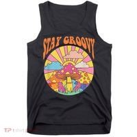 Cute Indie Aesthetic Mushroom Stay Groovy Retro 70s Hippie Tank Top thumb 0