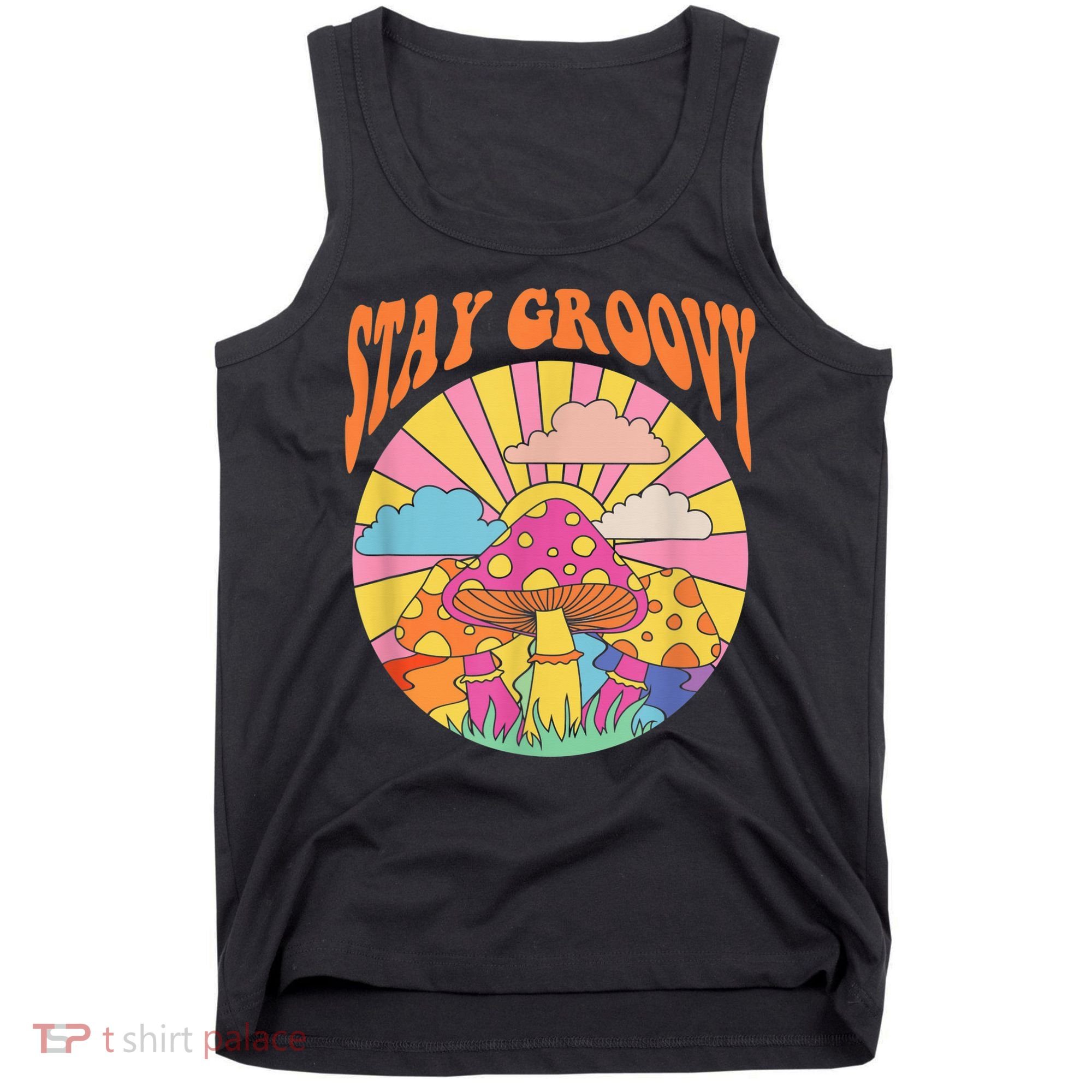 Cute Indie Aesthetic Mushroom Stay Groovy Retro 70s Hippie Tank Top